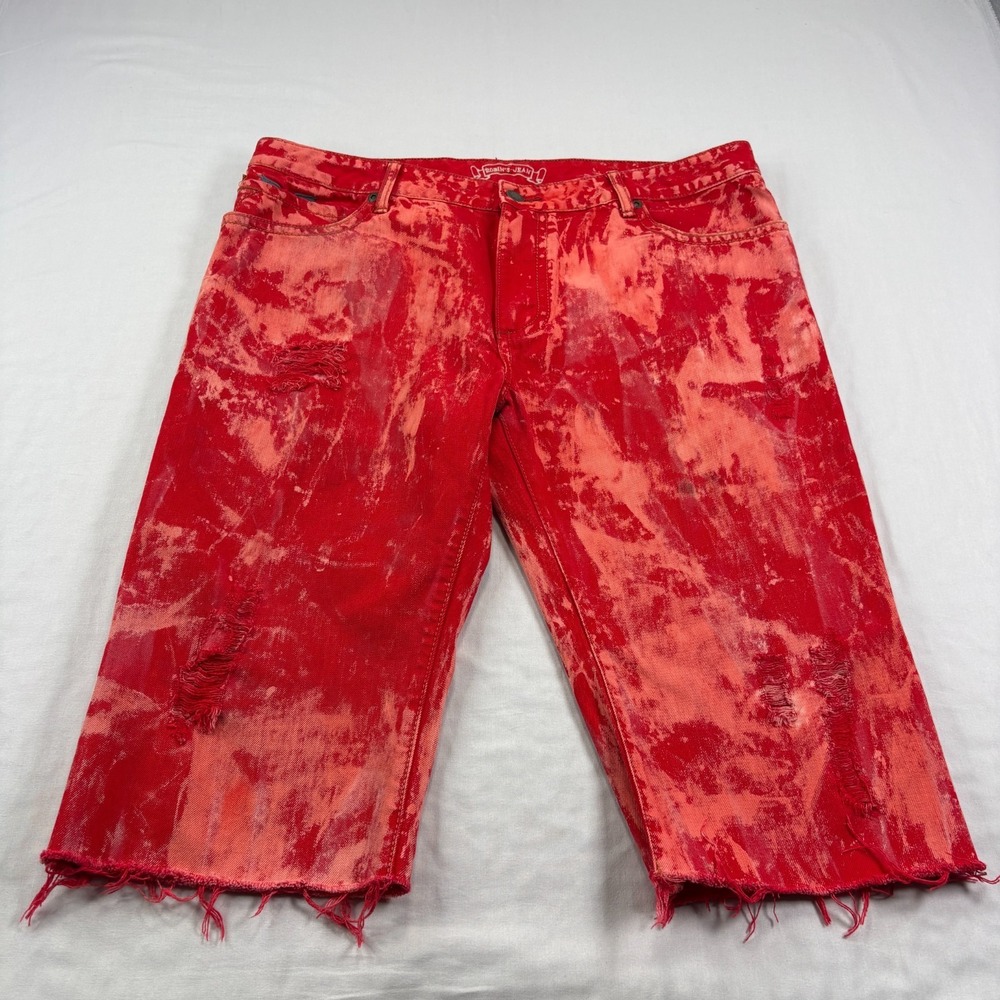 Robins Jean Shorts Mens 42 Red Jorts Acid Wash Denim Distressed Cut Off Baggy